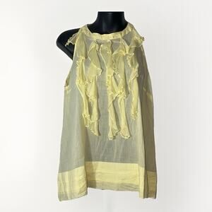 Chelsea Flower Top Blouse Women LG Sleeveless Yellow Gauzy Boho Y2K Career Airy